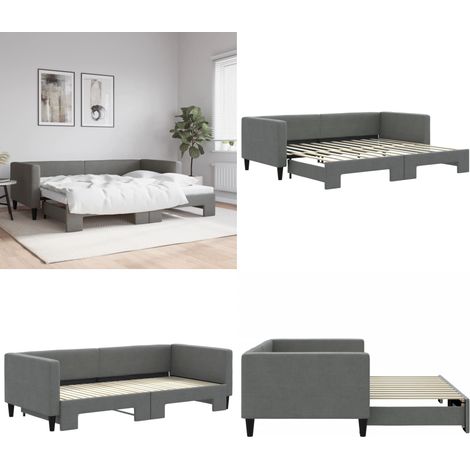 Lit de jour avec gigogne sans matelas gris foncé 90x200 cm - Lit Deux Places - Canapé Convertible - Lit Gigogne - Meuble Multifonction - Literie - Home & Living (1/5)