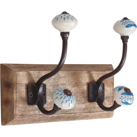 Appendiabiti Doppio in Legno con 2 Pomelli per Decorazione da Parete, Appendiabiti Rustico Ideale per Ingressi e Corridoi