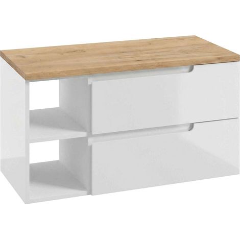kielle Oudee - Mueble con encimera debajo del fregadero 90x50x45 cm, versión derecha, blanco brillo/roble dorado 50002S91R0 (1/5)
