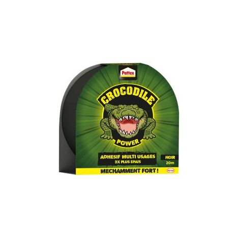 Pattex Crocodile Power Tape Extrême, Ruban Adhésif 2 Fois Plus Épais et Résistant, Bande Adhésive Extra Collante pour Réparations, Rouleau Adhésif Adapté à de Nombreux Usages, Noir, 20 m (1/5)