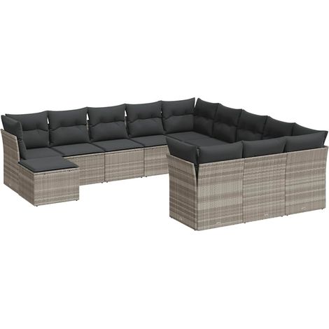 Maison Exclusive - Set Divano Giardino 12 pz con Cuscini Grigio Chiaro Polyrattan (1/3)