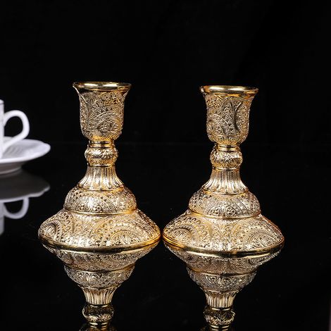 Ahlsen 2-teiliges Kerzenhalter-Set aus Legierung, Vintage-Metallsockel für Catering, Hochzeit, Tischdekoration, Heimdekoration (1/5)