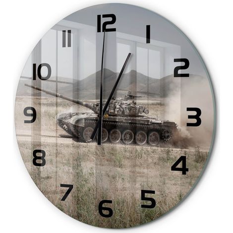 Horloge Murale Ronde Décoration Maison Verre Trempé Style Contemporain Char dans le désert fi 60 cm (1/5)