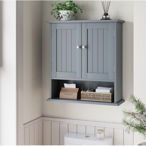 Mueble baño mural con estantes ajustables gris claro OKMYHOME (1/5)