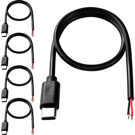 5 Pièces 30cm 22AWG Queue de Cochon USB Type-C Mâle, 5V 3A USB-C vers Fil nu à 2 Broches, Câble de Queue USB Type - C Rallonge de Câble D'alimentation, pour Bricolage (1/5)