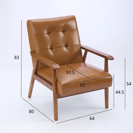 Chaise en cuir véritable, avec des accoudoirs de couleur noyer et des pieds en bois de caoutchouc. Une chaise confortable pour la déco de la maison, dans une teinte brun clair. (1/5)