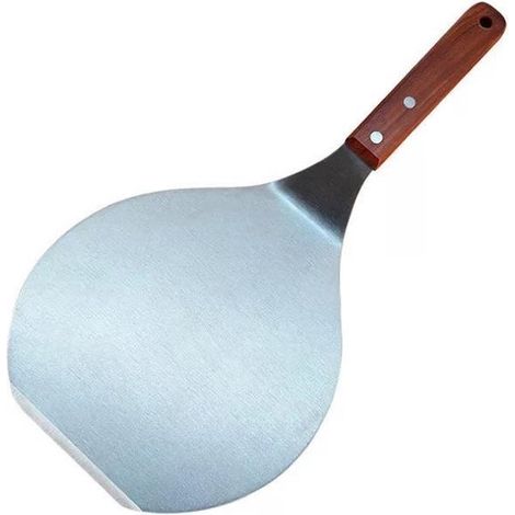 Pala per pizza rotonda in acciaio inox per barbecue o forno - Pala per dolci - Manico in legno (1/5)