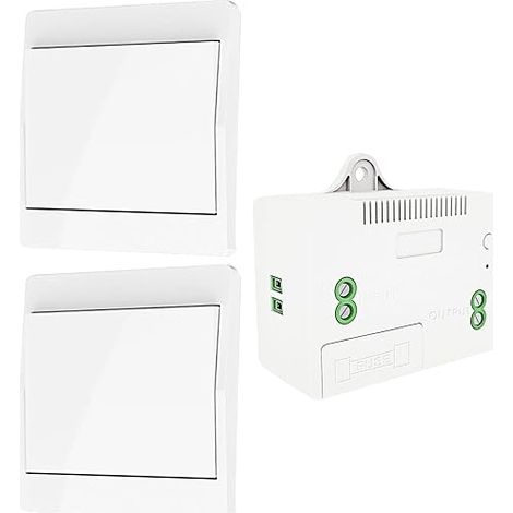 Interrupteur d'éclairage auto-générant sans fil, commande radiofréquence avec récepteur relais et fusible, cinétique sans batterie (Kit 1 voie, 2 touches)