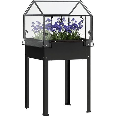 Potager Surélevé - Avec Serre Transparente - Pour Jardin Extérieur - 60 x 60 x 120 cm - Noir - 1 Pièce (1/5)