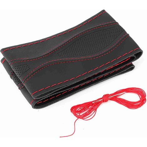 Enveloppe pour volant en cuir 38cm (15”) à coudre manuellement - Couleur Noir et Rouge (Universel) (1/5)