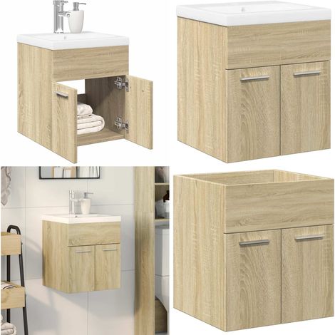 Set de muebles de baño 2 pzas madera contrachapada roble Sonoma - Armario de baño - Lavabo