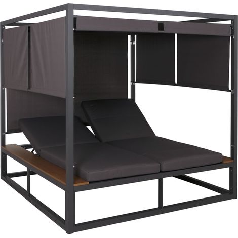 Aluminium Lounge-Gartenliege HHG-345b, XL Sonnenliege Bali-Liege Daybed, 10cm-Polster dunkelgrau Polster dunkelgrau