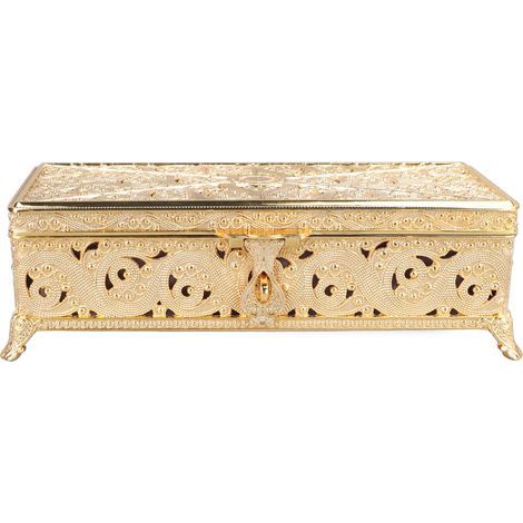 Rechteckige Vintage-Schmuckschatulle aus Metall mit weichem Samtfutter, rostfreies Etui für Halsketten, Ohrringe und Ringe – ideales Geschenk für Frauen und Mädchen (1/5)