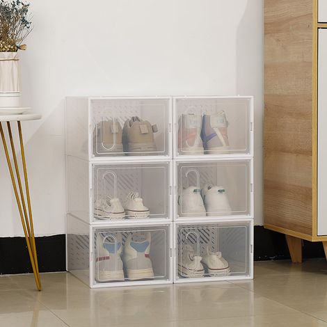 White 12 Pcs Plastic Shoe Storage Boxes with Magnetic Door (1/5)