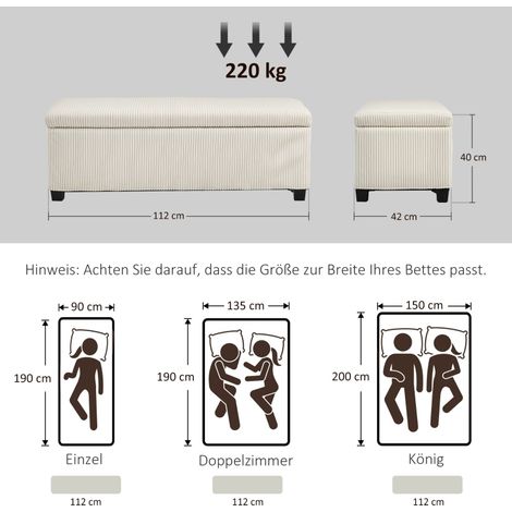DESMIU Banc de rangement avec coffre, Assise en tissu côtelé, Pieds en acier, Beige, 112 × 42 × 40 cm (1/2)