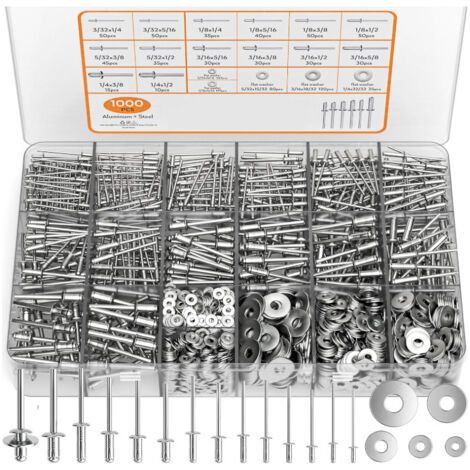 LAN Sortiment von 1000 Aluminium-Blindnieten, 14 Größen (3/32" (1/5)