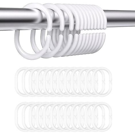 Lot de 24 - Anneau Rideau Douche - Crochet Rideau - Design Forme C - Plastique PP Durable - Pour Salle de Bain et Dressing - Blanc - 4,5x2,9cm (1/4)