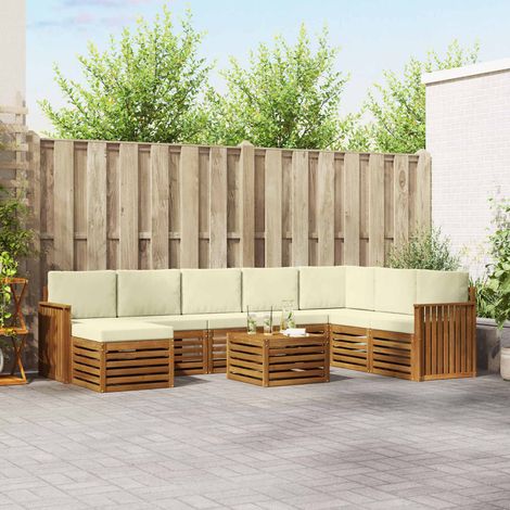 Ecksofa Set mit Kissen 9 pcs Natur und Creme Massivholz Akazie (1/5)