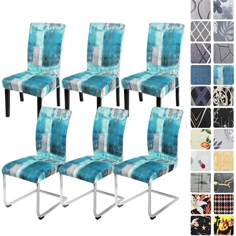 Stuhlhussen 6er Set Blau Türkis, Stretch Stuhlbezug für Esszimmerstühle, abnehmbar & waschbar (1/5)