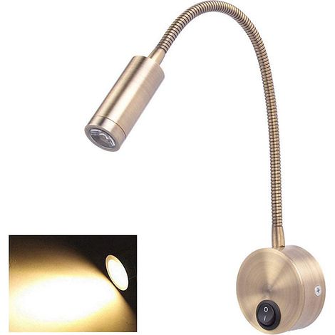 Lampe de lecture minimaliste à LED pour lit avec interrupteur, lampe murale flexible 3W, lumière chaude, 3000K (1/5)