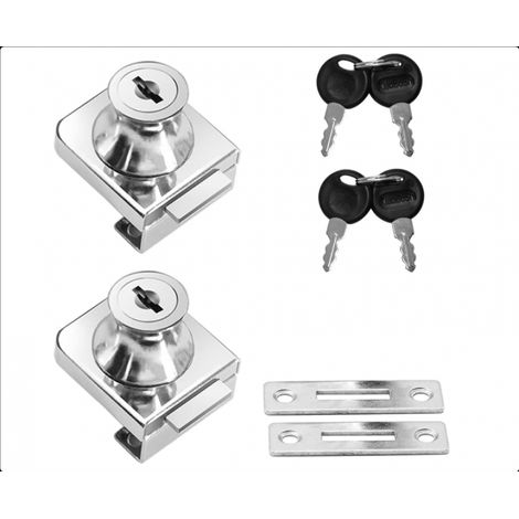 Serrure de porte en verre en alliage de zinc, lot de 2, serrure de vitrine, serrure de porte d'armoire antirouille, pour portes en verre de 5 à 12 mm, sans perçage, avec 4 clés (1/5)