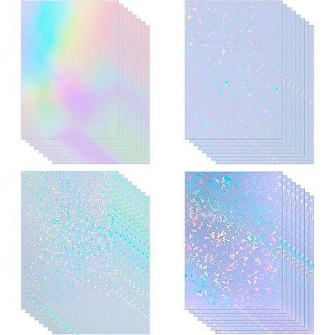 Packung mit 36 Bögen holografischer Aufkleber im A4-Format (210 x 297 mm) aus transparentem Vinylpapier (1/5)