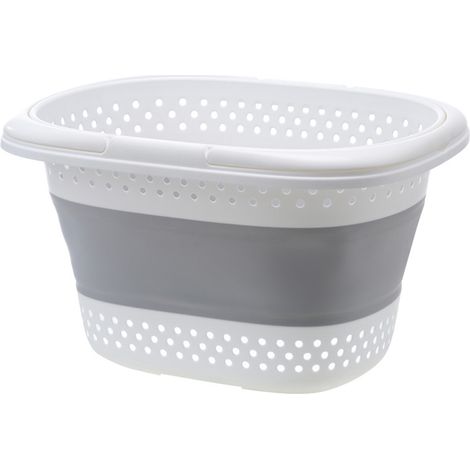MINKUROW Cesto Portabiancheria Pieghevole In Plastica 51x39x30 Cm - Cesto Portabiancheria Pieghevole In Plastica Ovale - Vaschetta Per La Pulizia Portatile - Cesto Salvaspazio - Grigio (1/5)