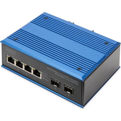 DIGITUS Industrial 4+2-Port Gigabit Ethernet PoE Switch 4 Port GE PoE RJ45, 2 GE SFP Port (1/4)
