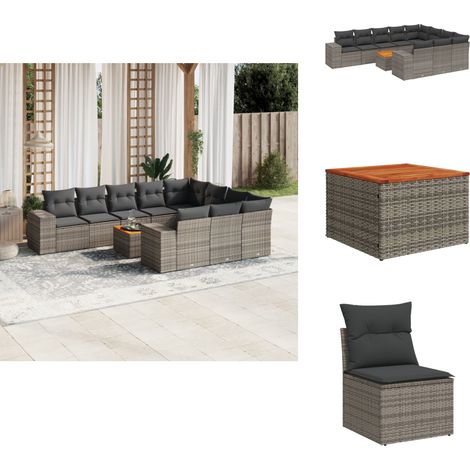 11-tlg. Garten-Sofagarnitur mit Kissen Grau Poly Rattan - Gartensorte - Gartenmöbelset - Esstischgarnitur - Outdoor Möbel - Lounge Set (1/5)