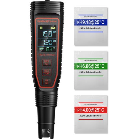 Spider Farmer 5-in-1 Hydroponik Messgeräte Set für PH/TDS/EC/TEMP/SAL mit hochempfindlichem Sensor
