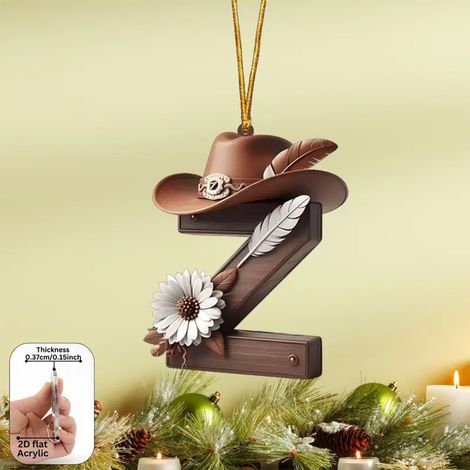 Pendentif En Acrylique - Thème Denim - 26 Lettres Personnalisables - Décoration De Sapin De Noël Ou De Sac - Ornement Festif - 1 Pièce (1/5)