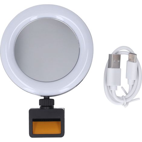 Ortviai Lampe d'appoint pour selfie avec anneau lumineux clipable, miroir intégré, 3 températures de couleur et 5 niveaux de luminosité