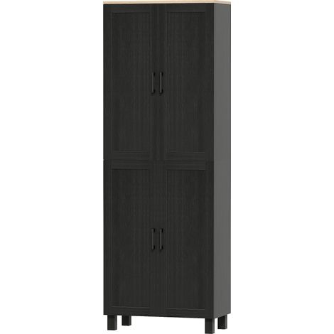 Mobile dispensa cucina legno 5 ripiani regolabili 4 ante nero 60x30x170,5 cm
