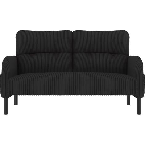 Lot de 3 fauteuil et canapé 2 places avec pouf en velours côtelé noir, poche latérale, assise profonde et dossier moelleux pour salon  CHICFURN (1/5)