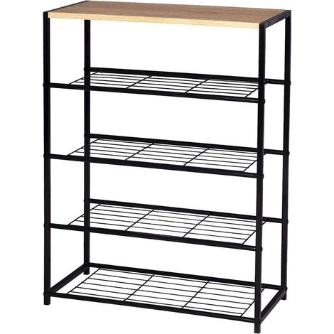WOLTU Schuhbank Schuhregal Badregal mit Sitzfläche schwarz-eiche 63x30x83cm