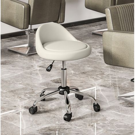 Tabouret de travail à roulettes 50x50x83 cm en simili cuir blanc, réglable pour bureau (1/5)