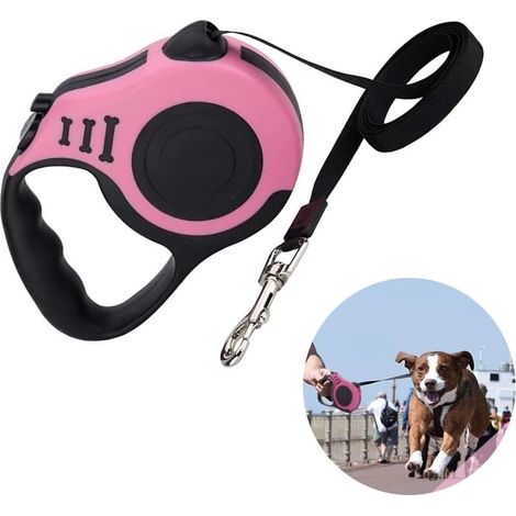 Laisse Chien Enrouleur,5m Laisses rétractables Ruban Nylon Solide Laisse Chien Rétractable pour Chiens jusqu'à 10kg,Frein à Une Main,Verrouillage,Rose (1/5)