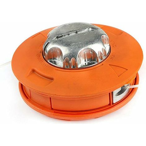 Bobine Fil Tete Debroussailleuse Universelle, Tête de Bobine de Rechange M10 x 1,25mm, Tête de Coupe pour 2 Fils Filetage M10 Bobine à Frappe en Aluminium pour débroussailleuse(Orange) (1/5)