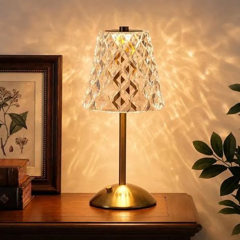 Lampe de table, sans fil rechargeable, lampe de bureau en cristal à commande tactile avec batterie de 3500 mAh, petite lampe LED (1/5)
