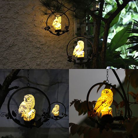 Lampes solaires résine hibou pour jardin, luminaires extérieurs étanches, chandelier décoratif gazon. (1/5)