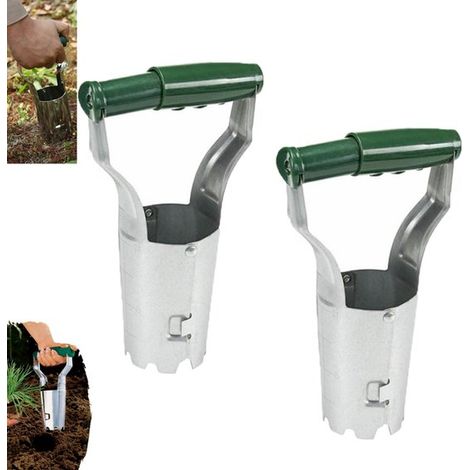 2 teilig Sämaschine aus Edelstahl Aussaat und Bodenbearbeitungsgerät Dunkelgrün Blumenzwiebelpflanzer aus Metall Gartenbaugerät zum Pflanzen von (1/5)