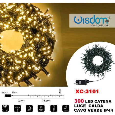TRADE SHOP - Catena Luminosa 300 Luci Led Lucciole Luce Calda Cavo Verde Ip44 Xc-3101 -