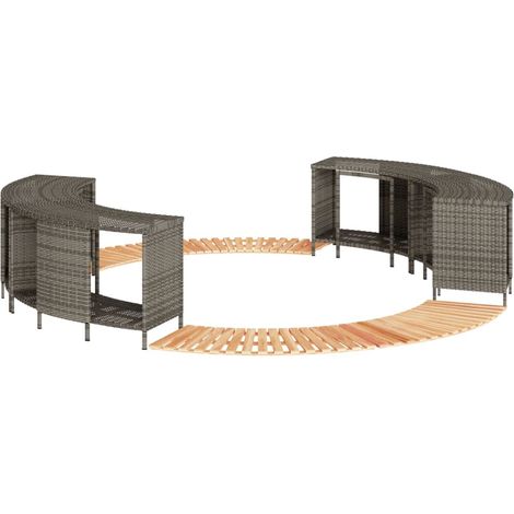 Whirlpool-Umrandung Grau Poly Rattan und Massivholz Akazie