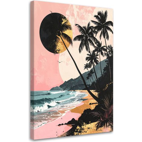 Bild auf Leinwand Tropischer Strand Meer Palmen Rosa Pastell 40x60 (1/5)