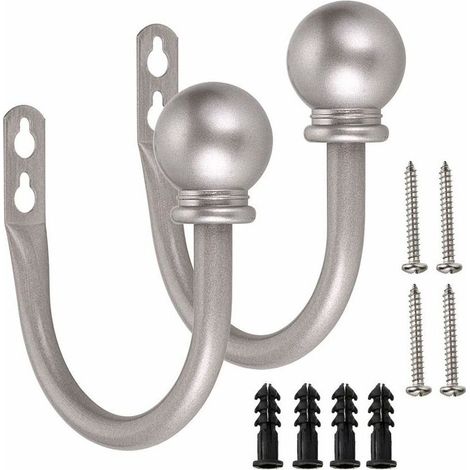 A pair of lightweight metal curtain hooks - Retro wall-mounted curtain tiebacks, wall hooks, tassel drapery brackets (grey) (1/5)