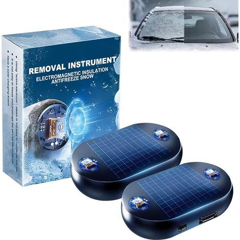 Lot de 2 Dégivreurs de Voiture Électromagnétiques Solaires avec Batterie et USB (1/5)
