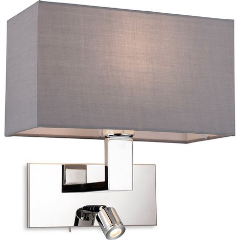 Firstlight Raffles Applique avec liseuse réglable à interrupteur Chrome avec abat-jour gris