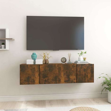 Meubles TV suspendus 2 pcs pour Salon - Armoire TV Chêne fumé 60x30x30 cm BV153701 - BonneVie (1/5)