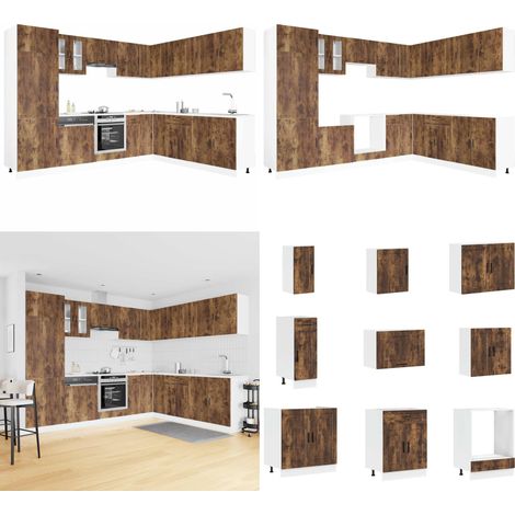 vidaXL 14-tlg. Küchenschrank-Set Porto Räuchereiche Holzwerkstoff (1/5)