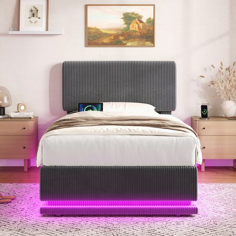 Bett 90x200 Polsterbett mit Stauraum LED Cord HAVRYA (1/5)
